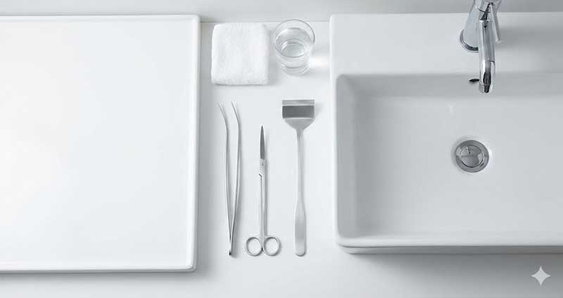 Akvarisztikai eszközök (csipesz, olló) és a higiénia fontossága a keresztszennyeződés elkerülése érdekében.